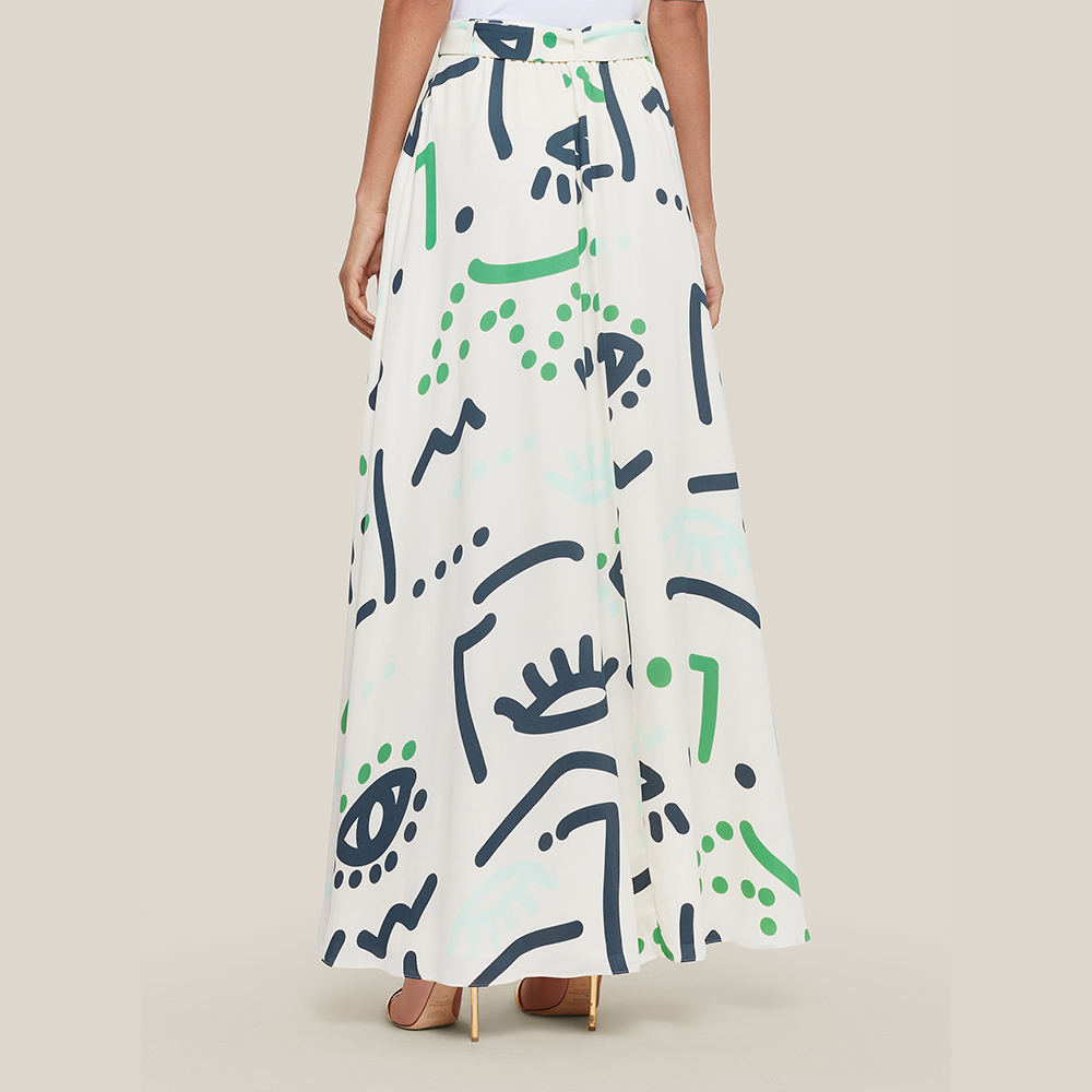 

LAYEUR Cream Borden Button Down Printed Maxi Skirt FR 46