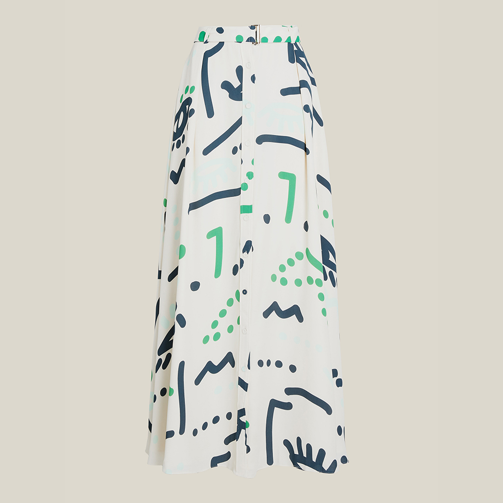 Pre Owned LAYEUR Cream Borden Button Down Printed Maxi Skirt FR 50