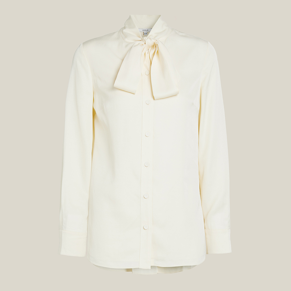 LAYEUR Cream Borden Scarf Collar Button Down Shirt FR 50