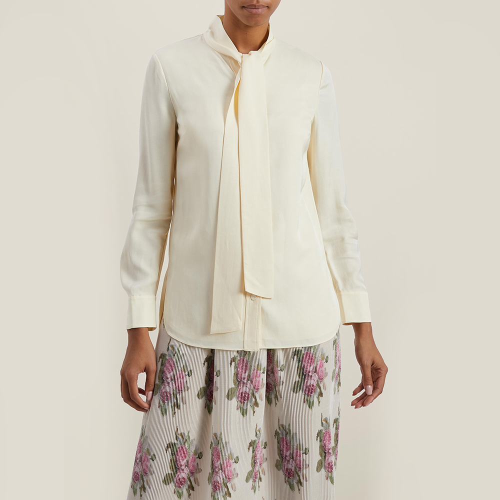 

LAYEUR Cream Borden Scarf Collar Button Down Shirt FR 50