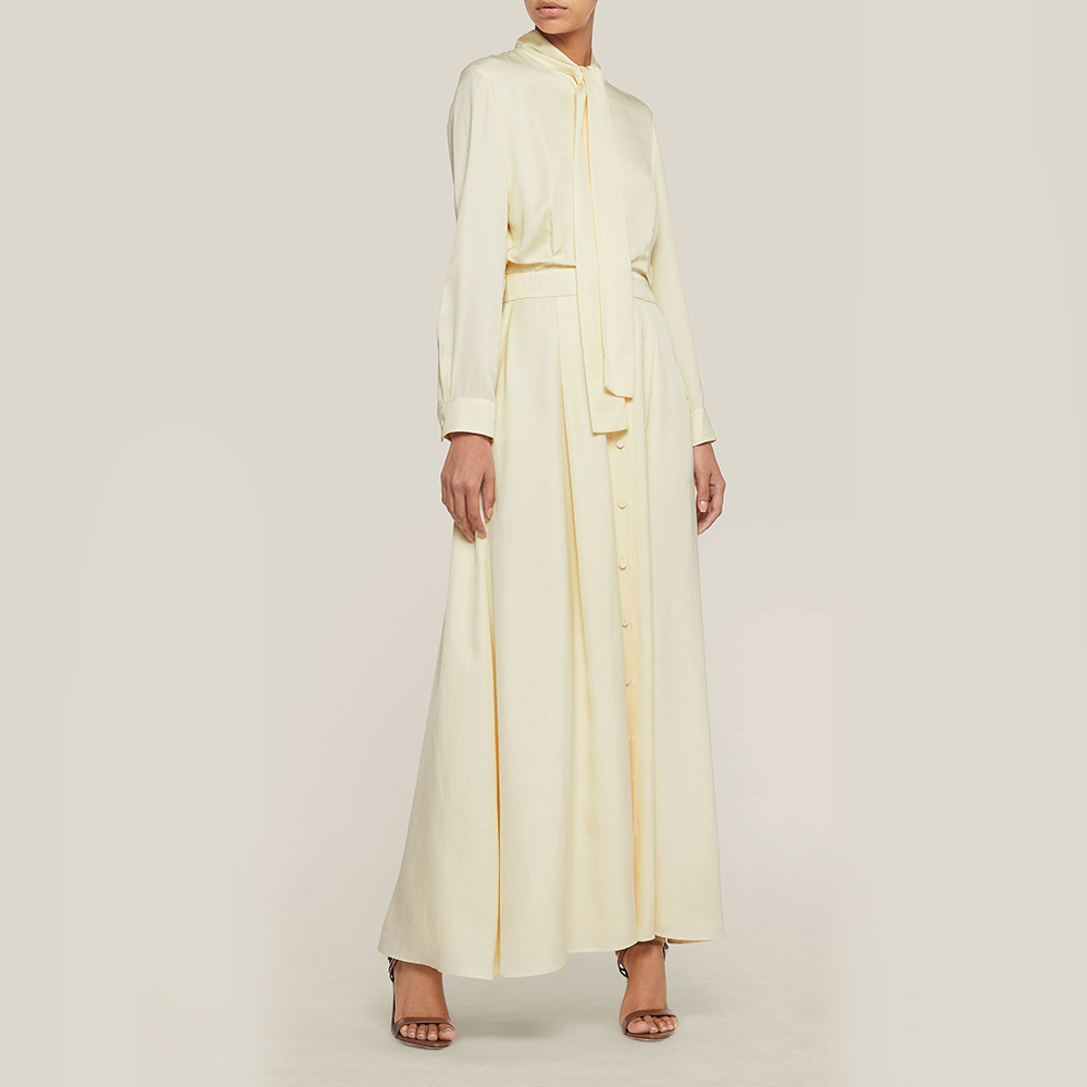 

LAYEUR Cream Whittle Tie-Neck Button Down Maxi Dress FR 36