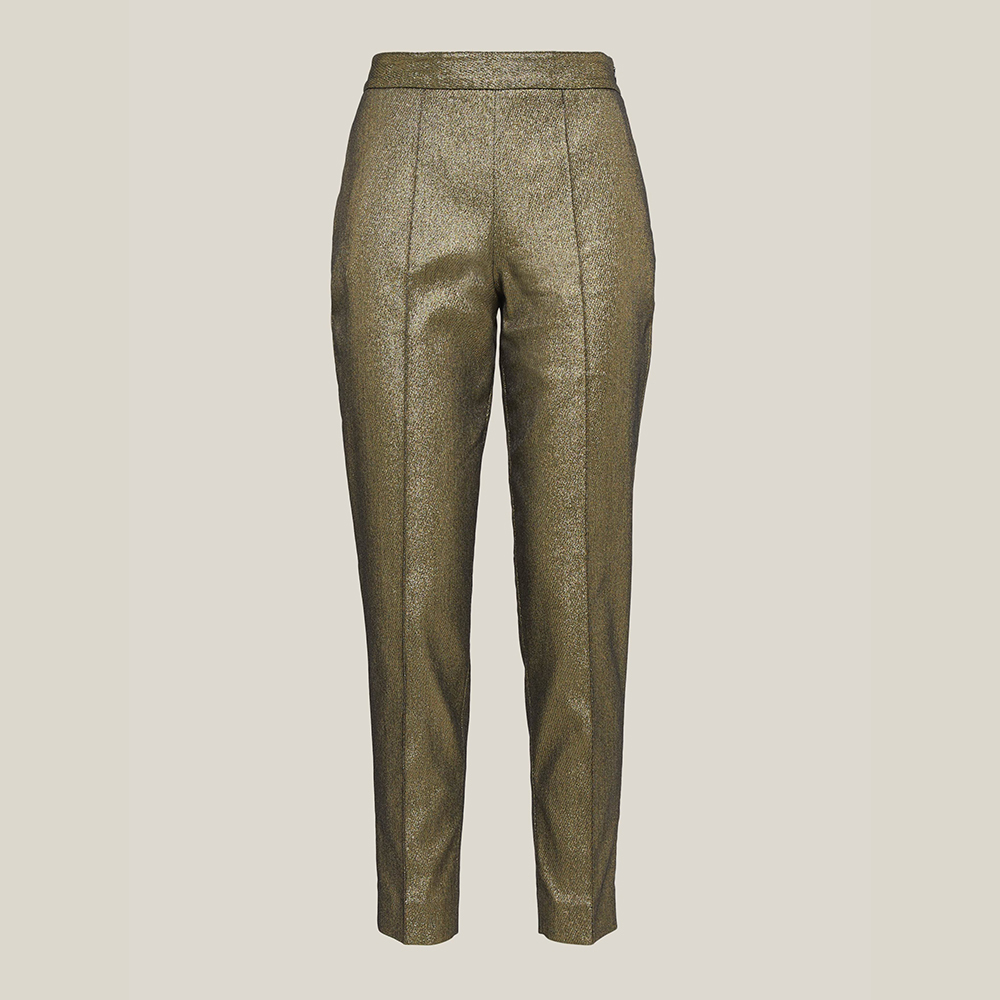 Pre Owned LAYEUR Gold Amos Metallic Cotton-Blend Trousers FR 46