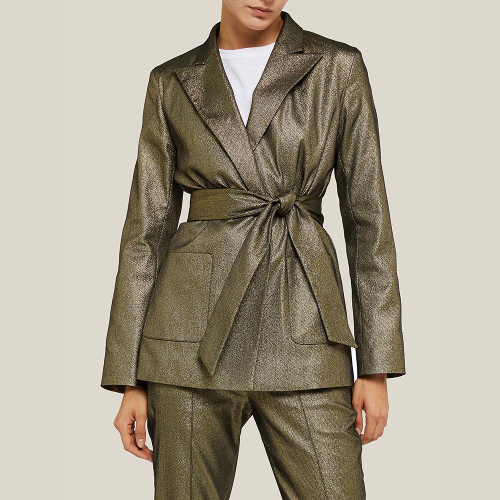 

LAYEUR Gold Dench Metallic Cotton-Blend Belted Jacket