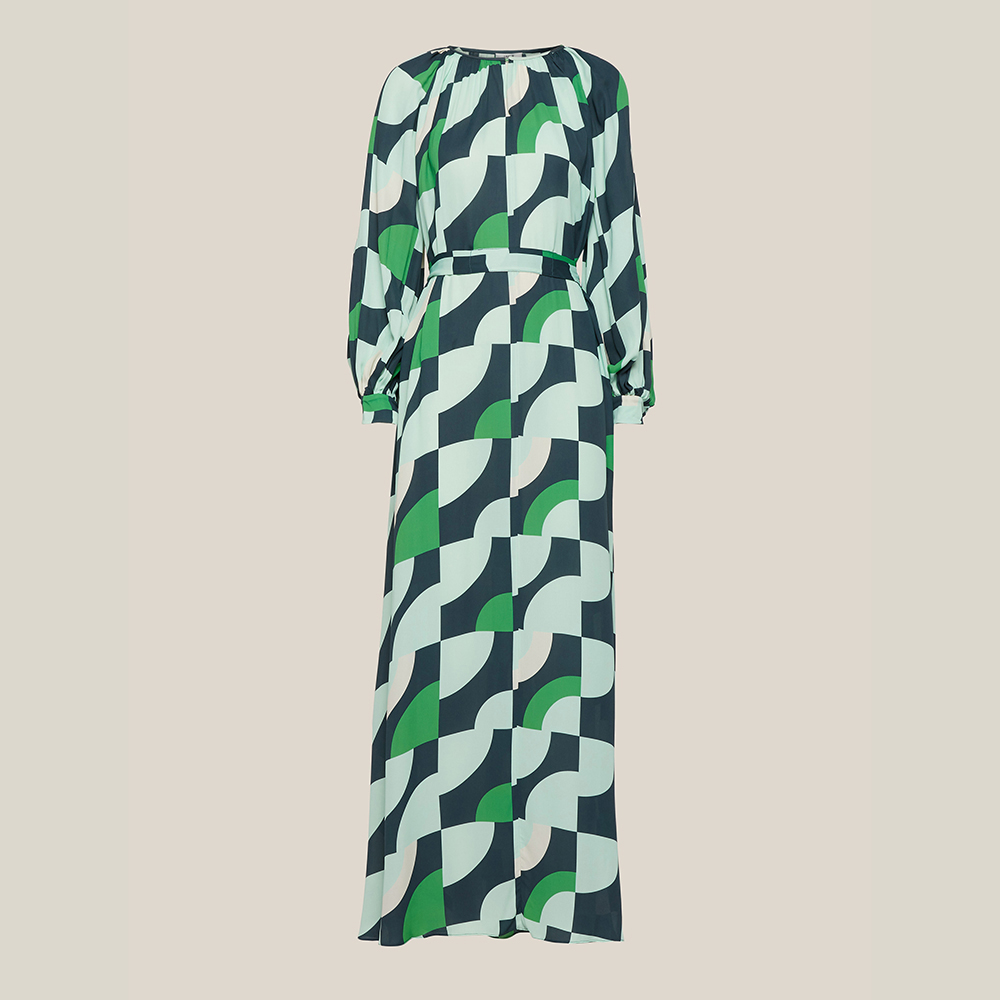 فستان ليور "بوردين" بأكمام منفخة أخضر FR 46