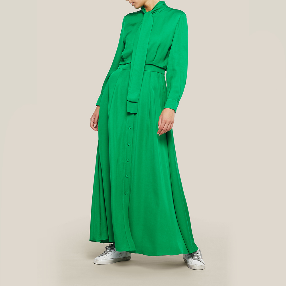

LAYEUR Green Whittle Tie-Neck Button Down Maxi Dress FR 42