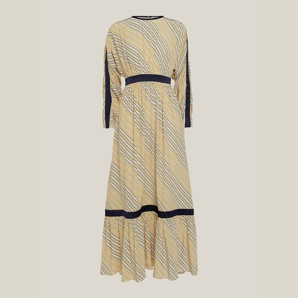 LAYEUR Neutral Amos Ruffled Hem Silk-Blend Dress FR 46