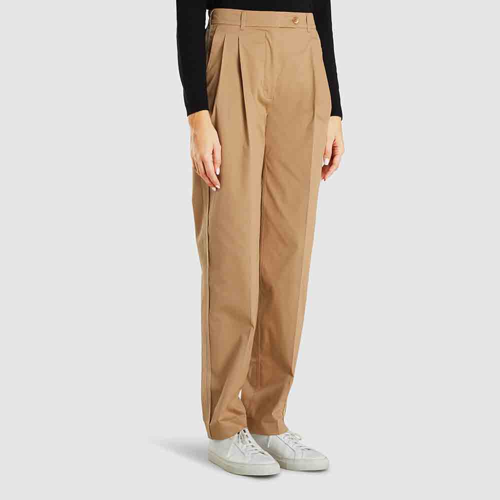 

LAYEUR Neutral Leigh Tailored Mens-Inspired Cotton-Blend Trousers FR 40, Beige