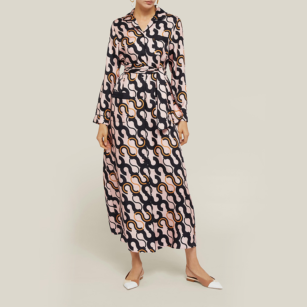 

LAYEUR Pink Fitzgerald Printed Button-Down Ankle-Length Dress FR 44