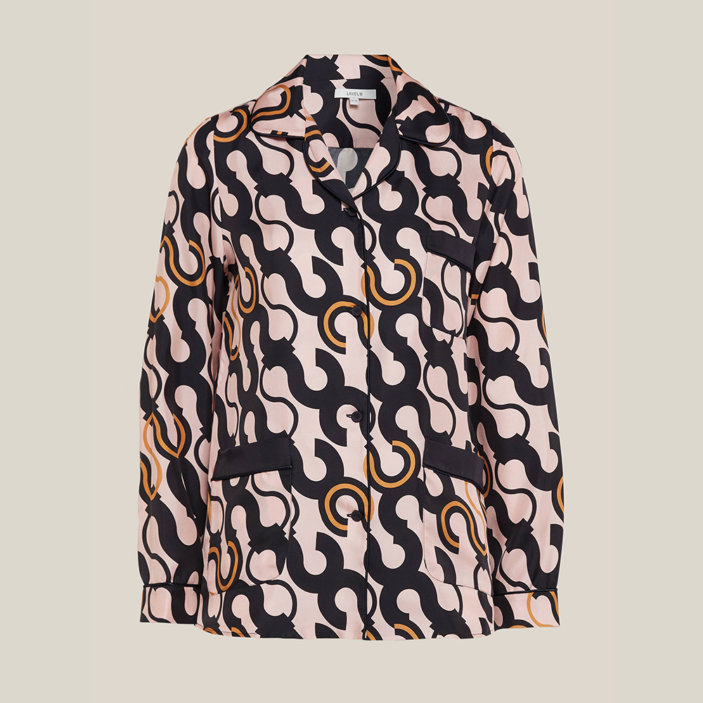 Pre Owned LAYEUR Pink Fitzgerald Printed Silk Pyjama Top FR 48