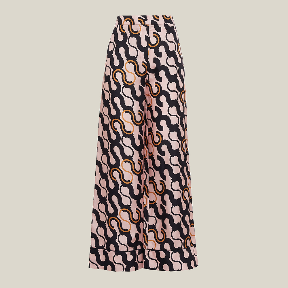 Pre Owned LAYEUR Pink Fitzgerald Printed Wide Leg Trousers FR 46