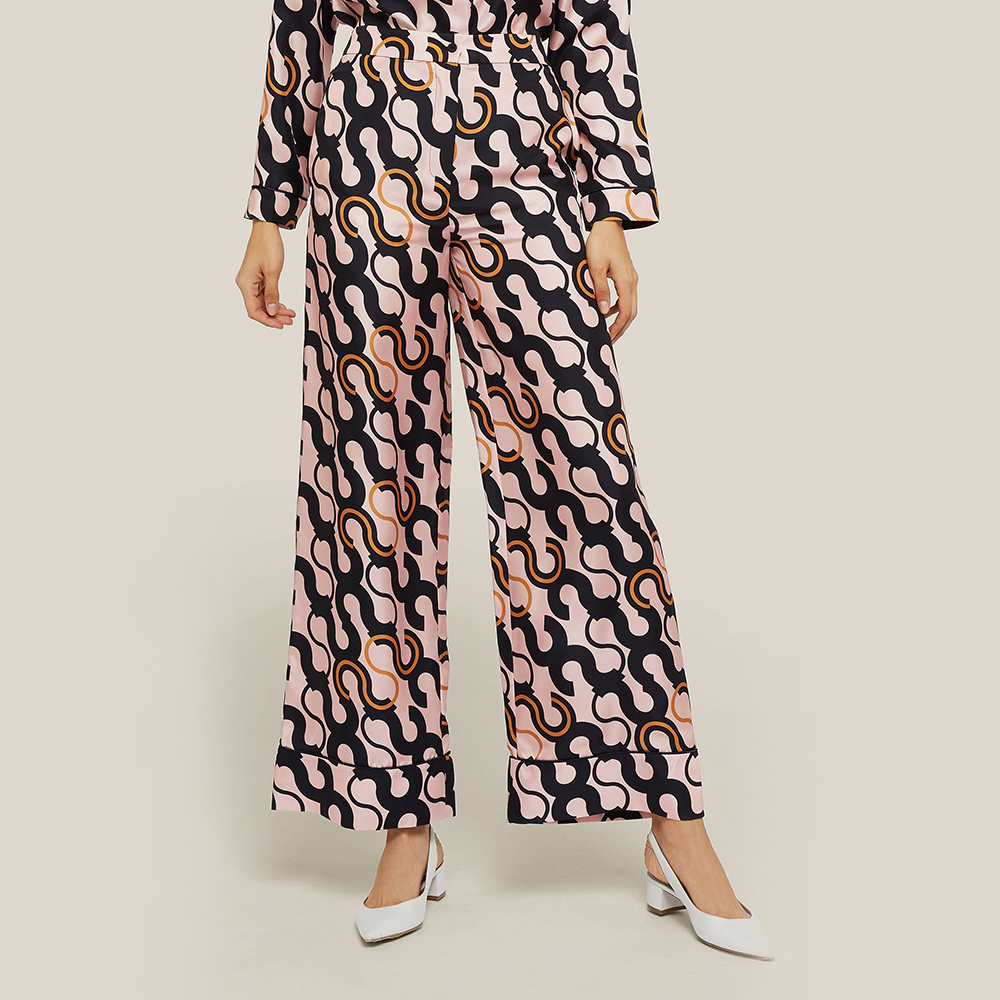 

LAYEUR Pink Fitzgerald Printed Wide Leg Trousers FR 48