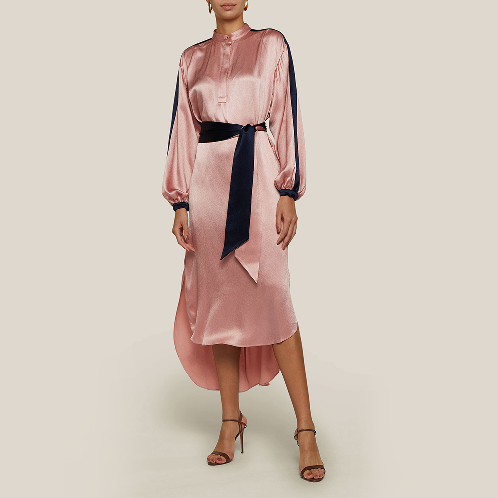 

LAYEUR Pink King Balloon Sleeve Belted Midi Dress FR 34