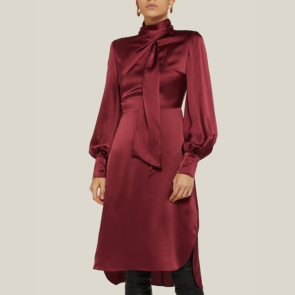 

LAYEUR Red Fine Scarf-Neck Midi Dress FR 34