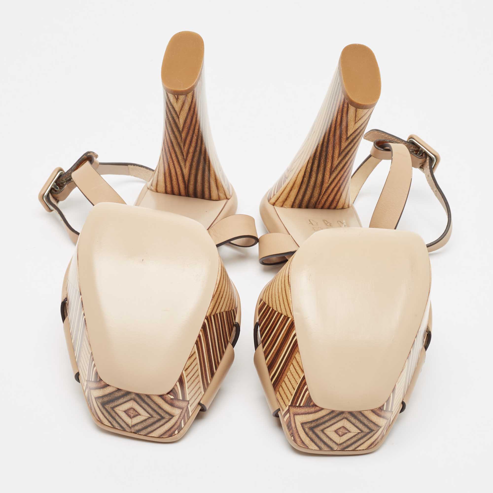 Le Silla Beige Leather Ankle Strap Platform Sandals Size 39 