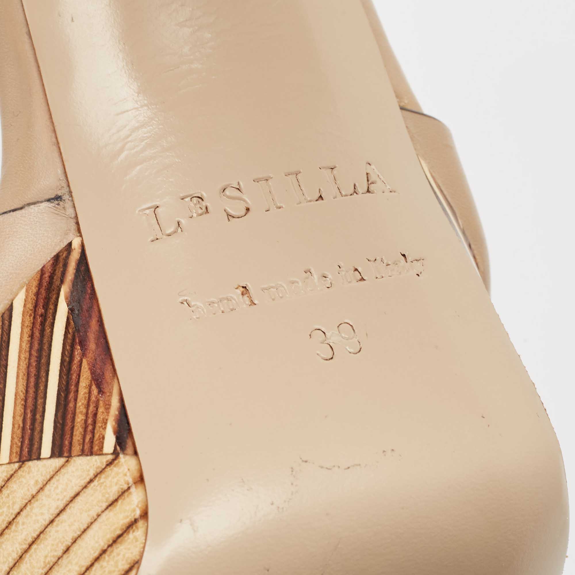 Le Silla Beige Leather Ankle Strap Platform Sandals Size 39 
