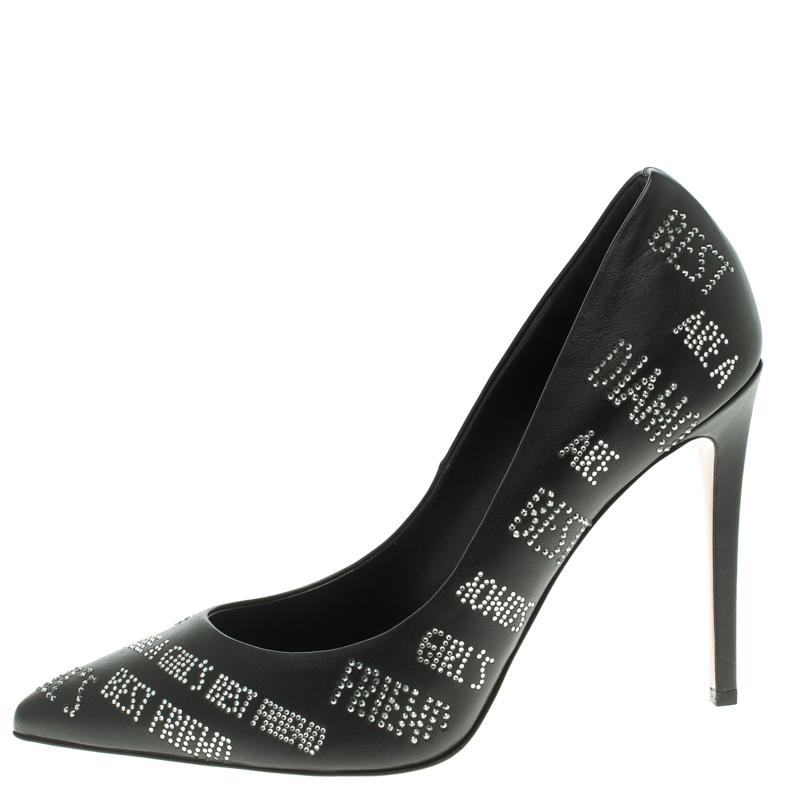 

Le Silla Black Crystal Embellished Leather Pointed Toe Pumps Size