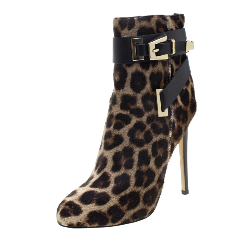 Le Silla Leopard Printed Calf Hair Ankle Boots Size 36.5