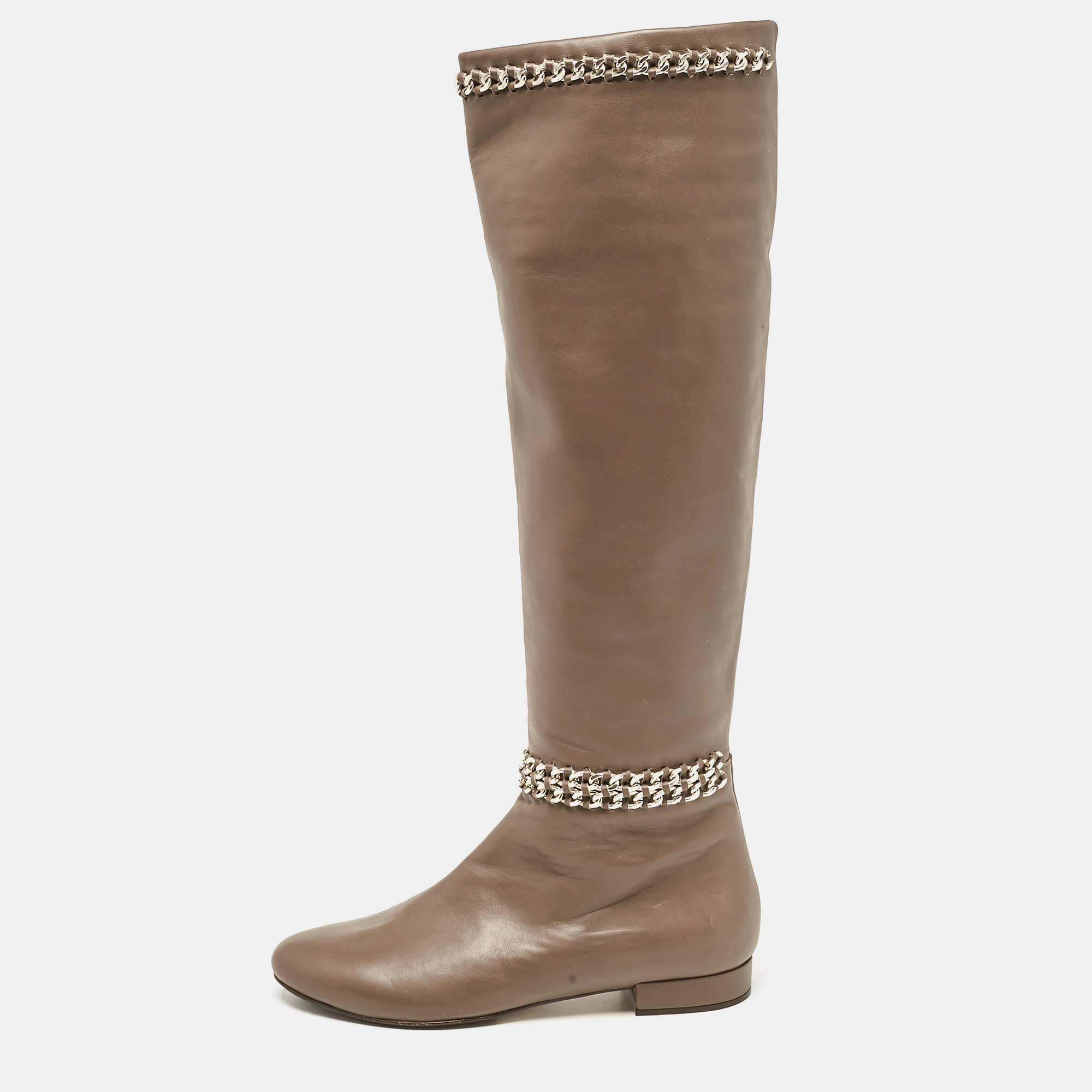 

Le Silla Brown Leather Chain Detail Knee Length Boots Size