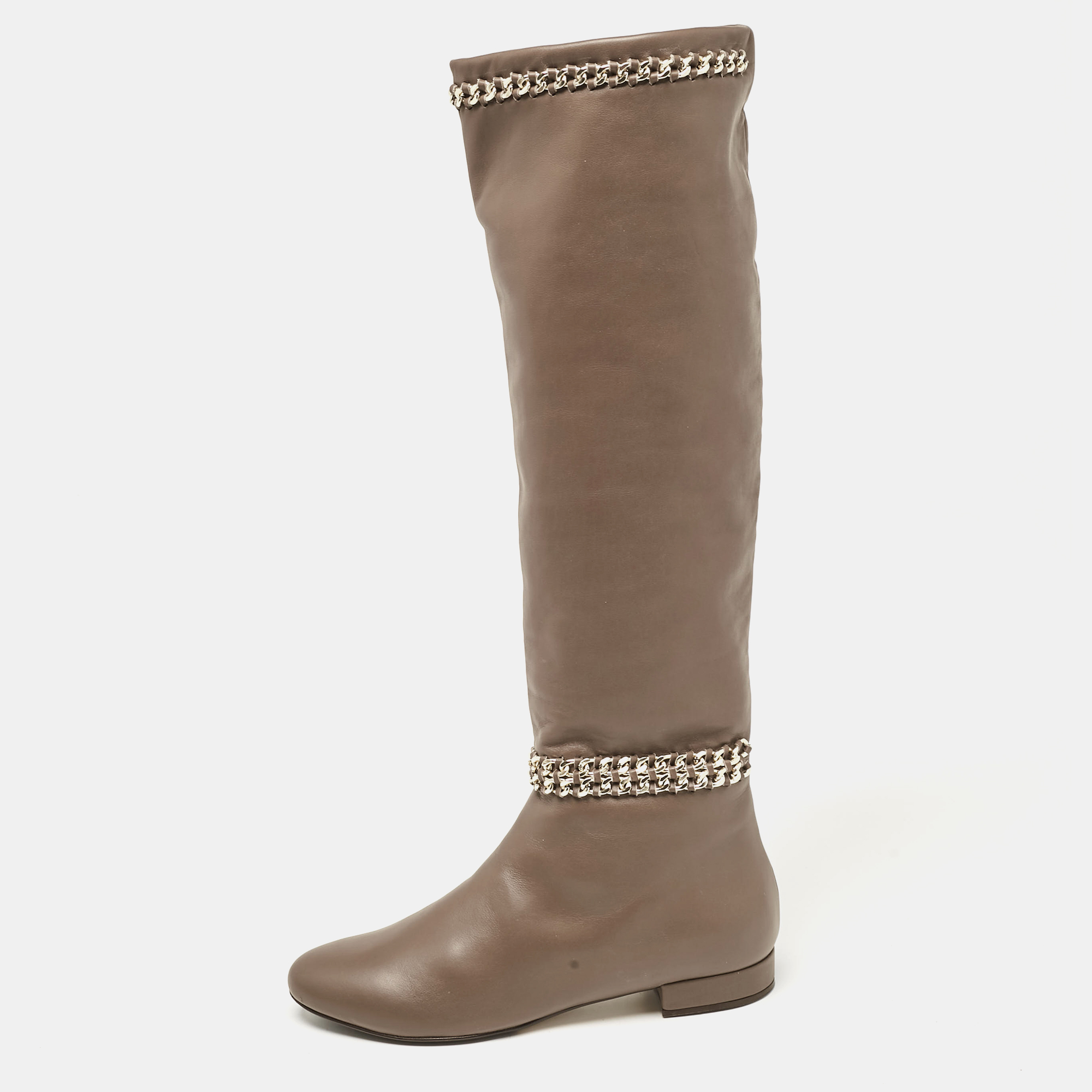 

Le Silla Brown Leather Chain Detail Knee Length Boots Size