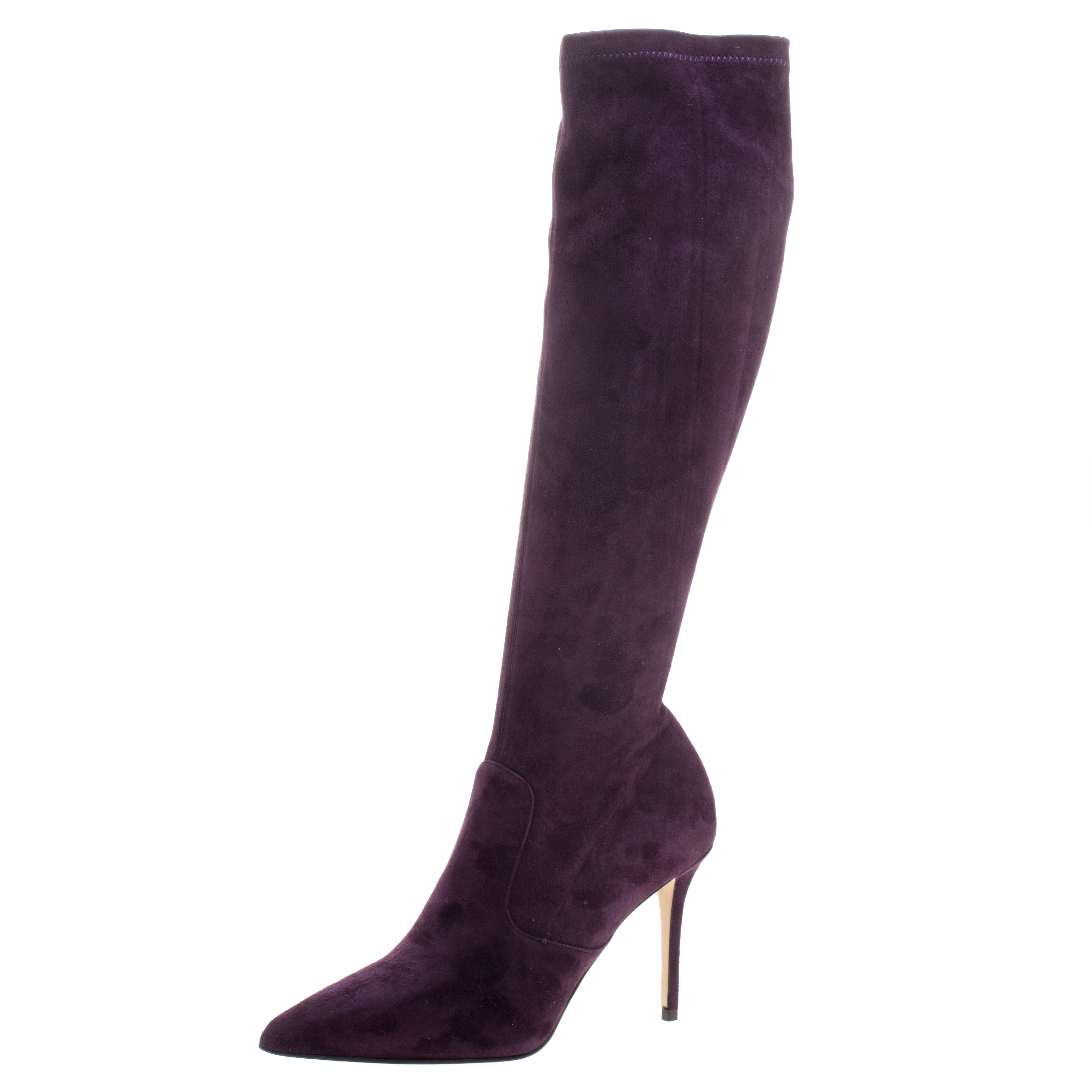 Le Silla Purple Stretch Velour Knee High Pointed Toe Boots Size 37.5
