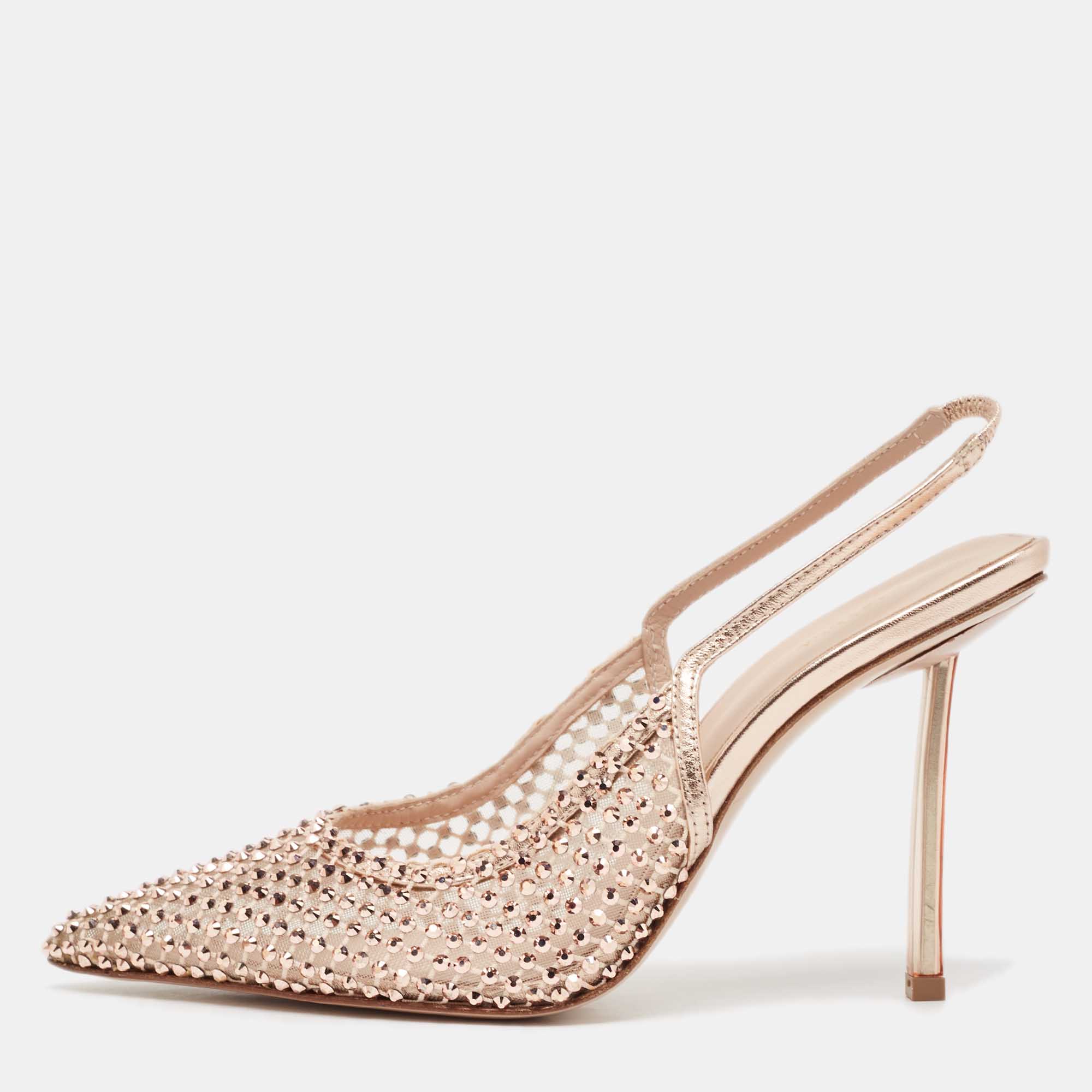 

Le Silla Rose Gold Leather and Mesh Gilda Slingback Pumps Size, Pink