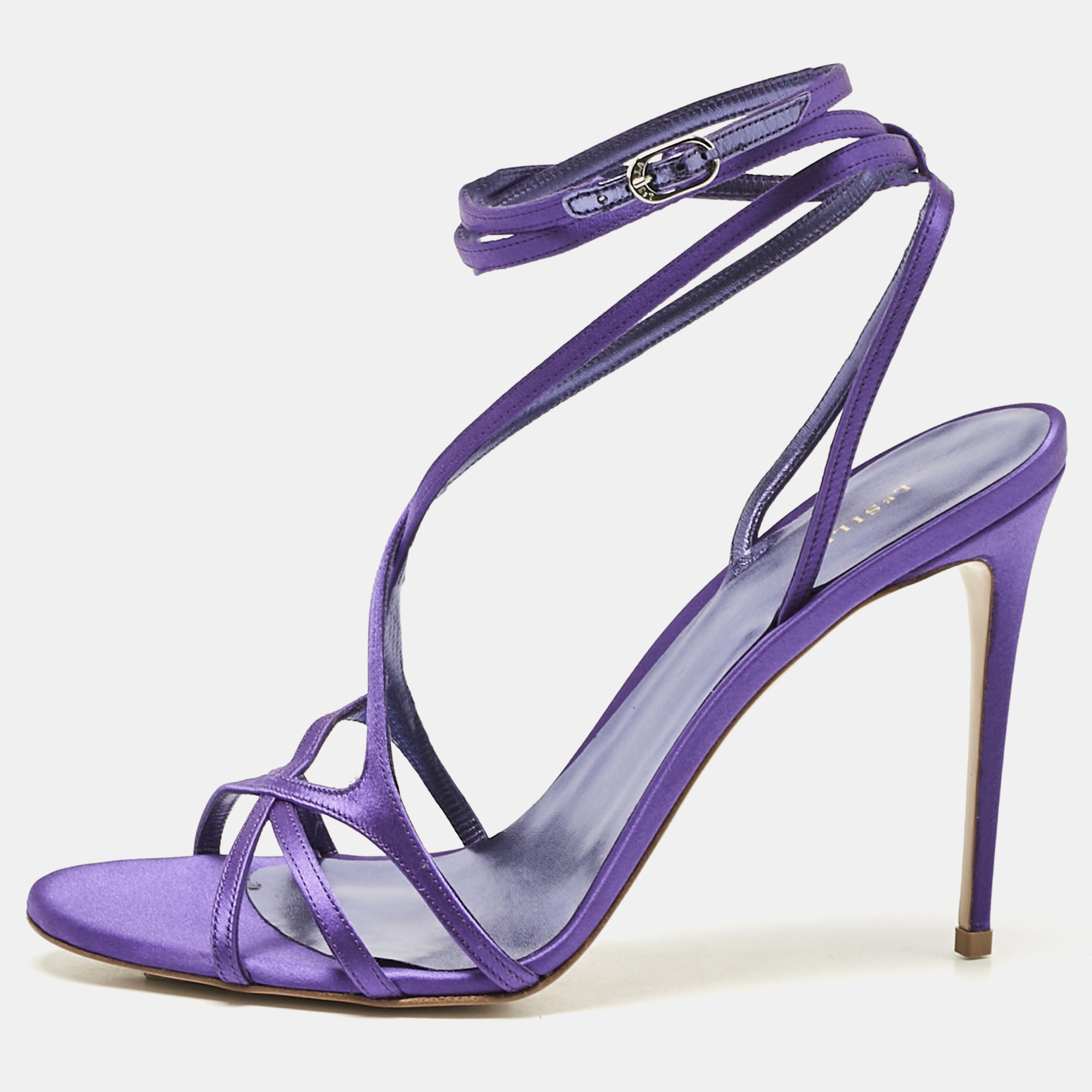 

Le Silla Purple Satin Ankle Strap Sandals Size