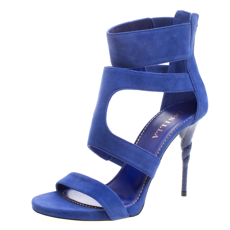 Pre Owned Le Silla Blue Suede Spiral Heel Strappy Sandals Size 38.5