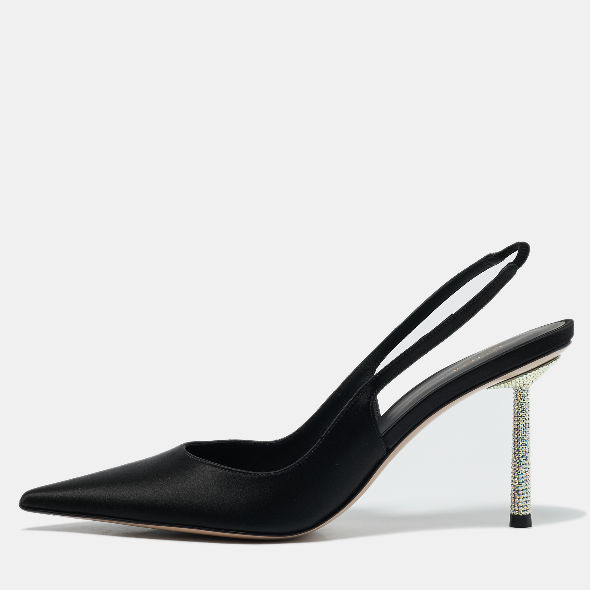 

Le Silla Black Bella Satin Slingback Pumps Size