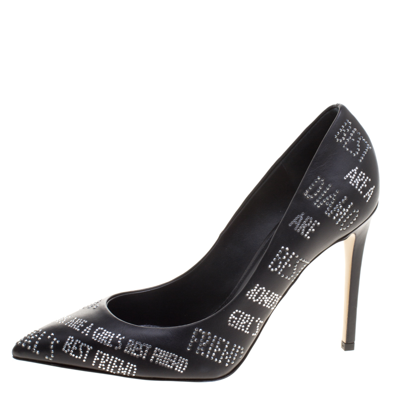 

Le Silla Black Crystal Embellished Leather Pointed Toe Pumps Size