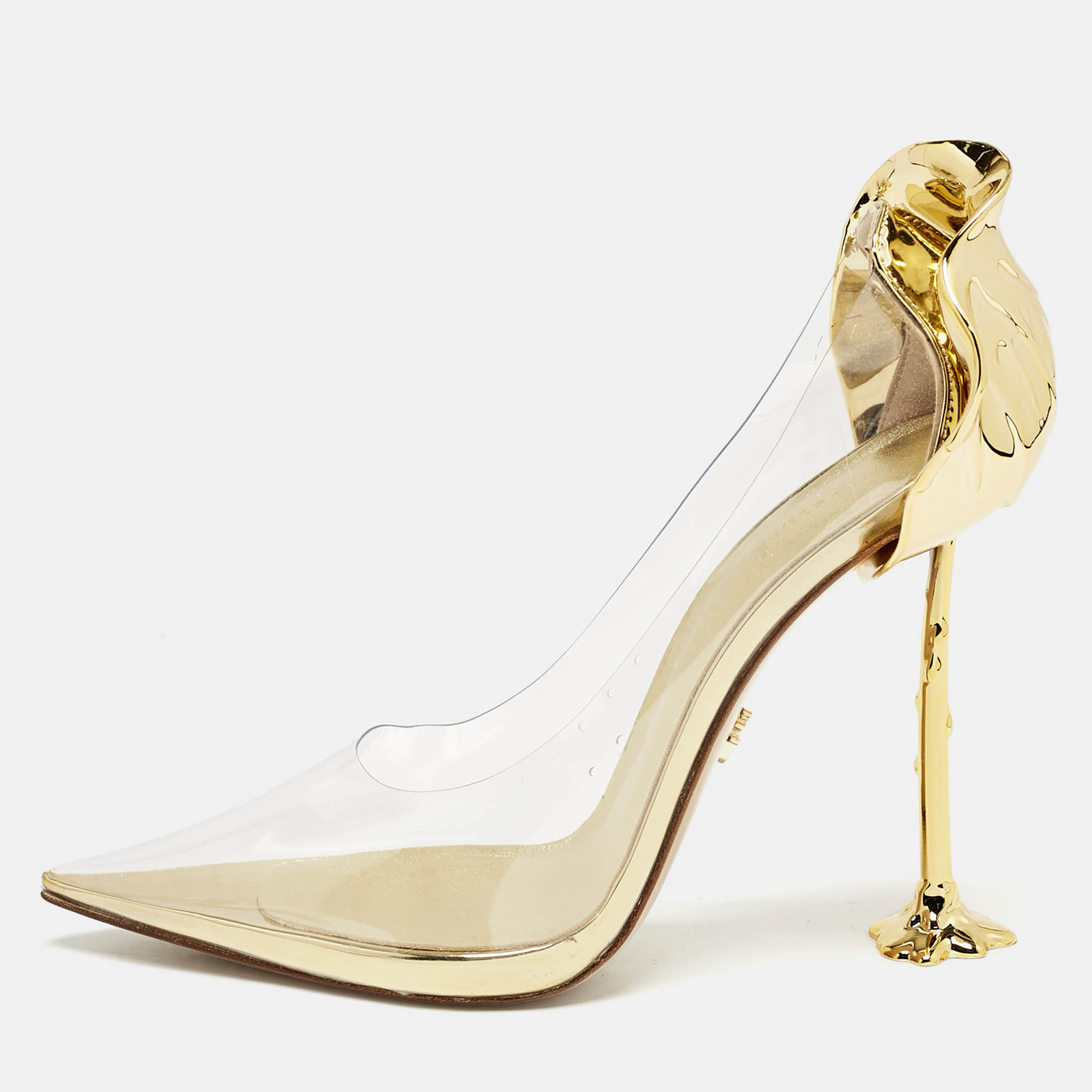 

Le Silla Transparent/Gold PVC and Leather Petalo Pumps Size