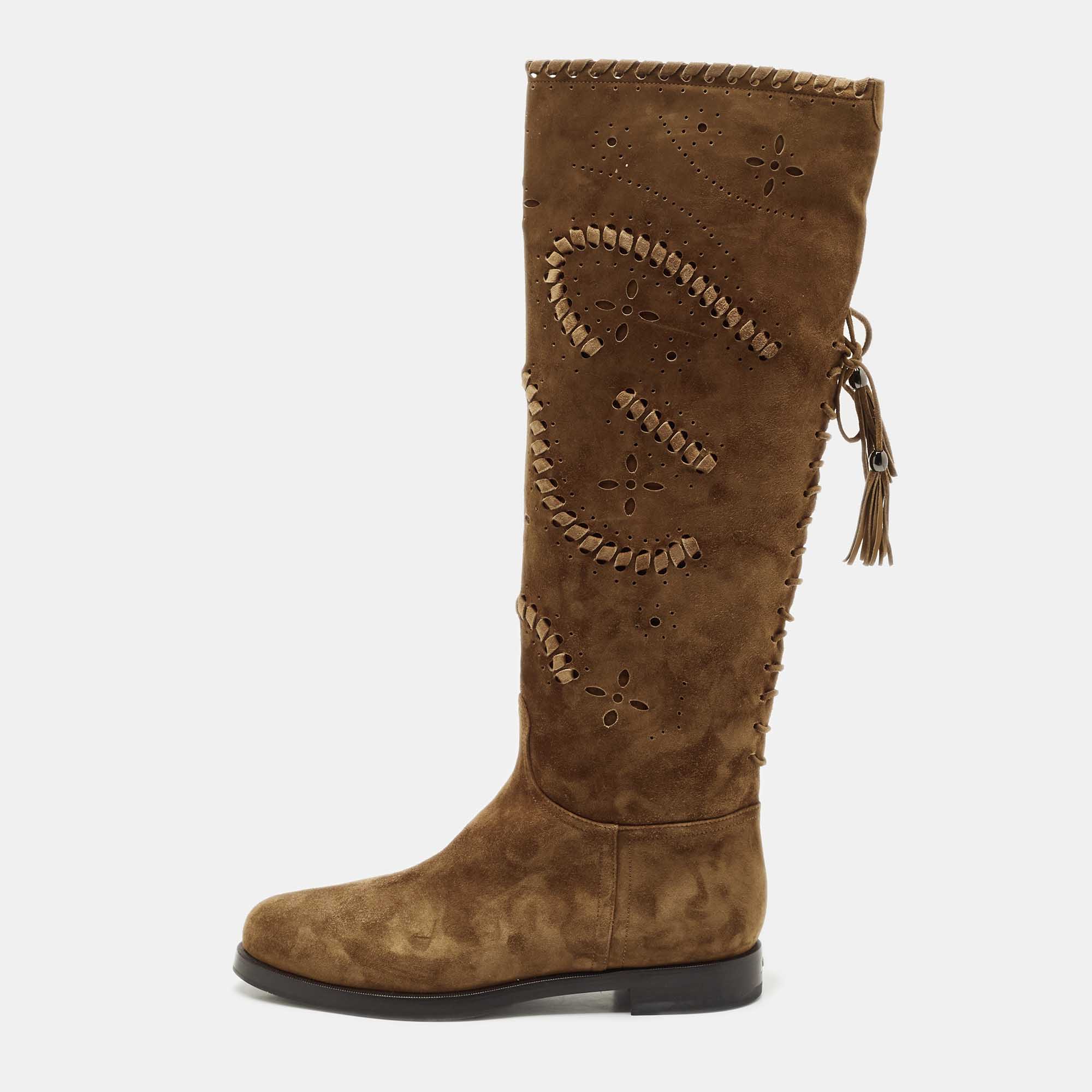 

Le Silla Brown Suede Tassel Detail Knee Length Boots Size