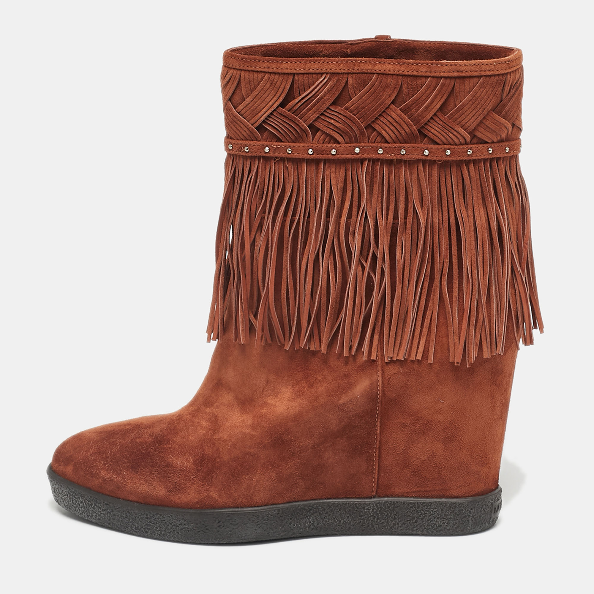

Le Silla Brown Suede Fringe Wedge Ankle Boots Size