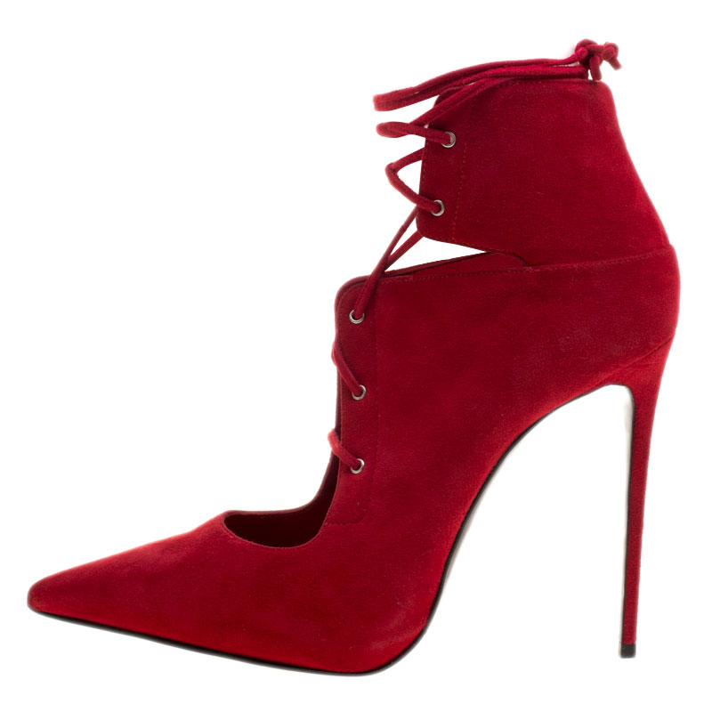 

Le Silla Red Suede Lace Up Pointed Toe Ankle Boots Size