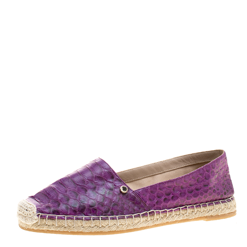 Le Silla Purple Python Leather Flat Espadrille Loafers Size 38