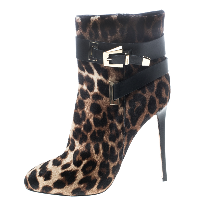 

Le Silla Leopard Printed Calf Hair Ankle Boots Size, Brown