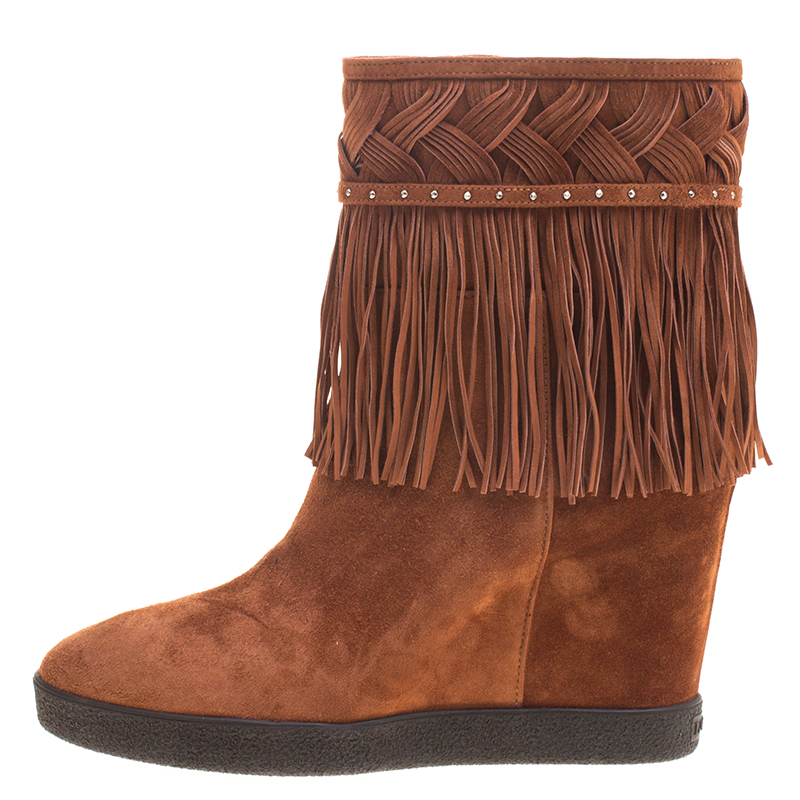 

Le Silla Brown Suede Concealed Fringed Wedge Boots Size