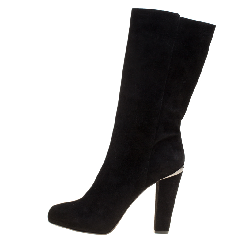 black suede calf length boots