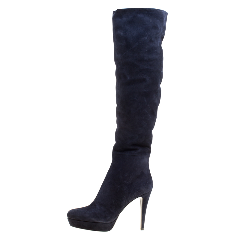 

Loriblu Navy Blue Suede Over the Knee Platform Boots Size