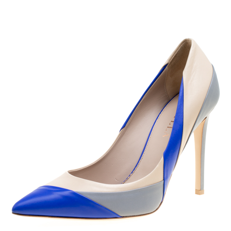 Pre Owned Le Silla Tricolor Leather Pointed Toe Pumps Size 38