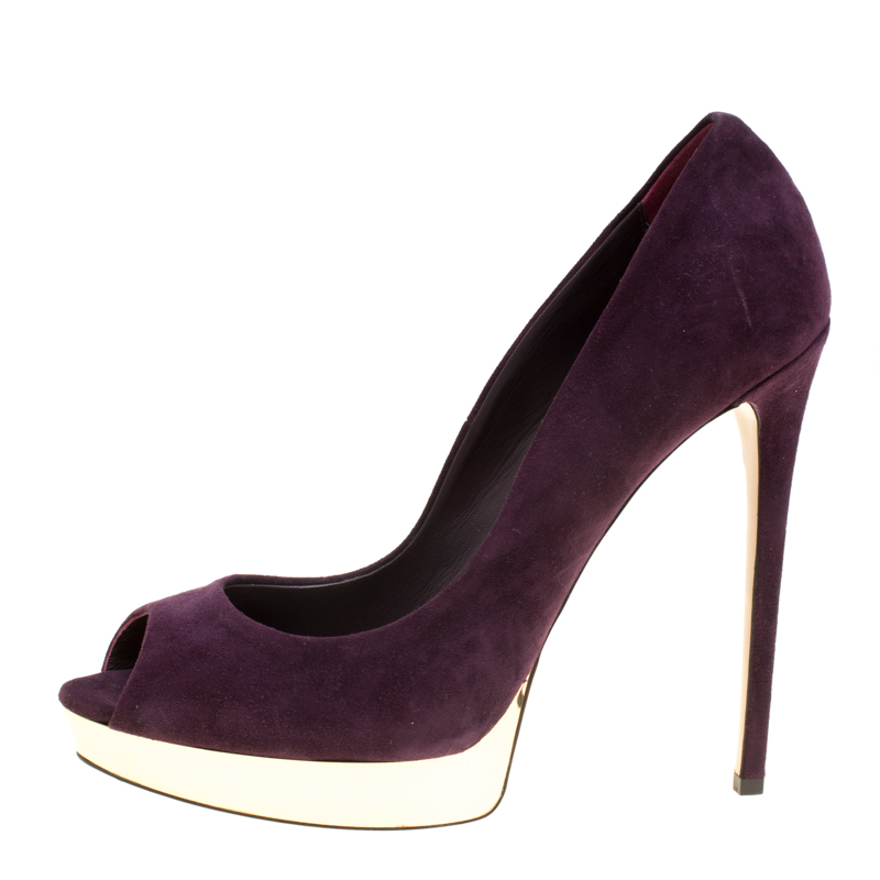 

Le Silla Wine Purple Suede Peep Toe Platform Pumps Size