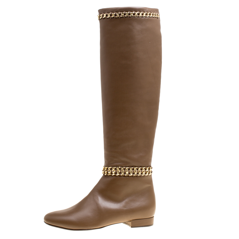 

Le Silla Brown Leather Chain Detail Knee High Boots Size