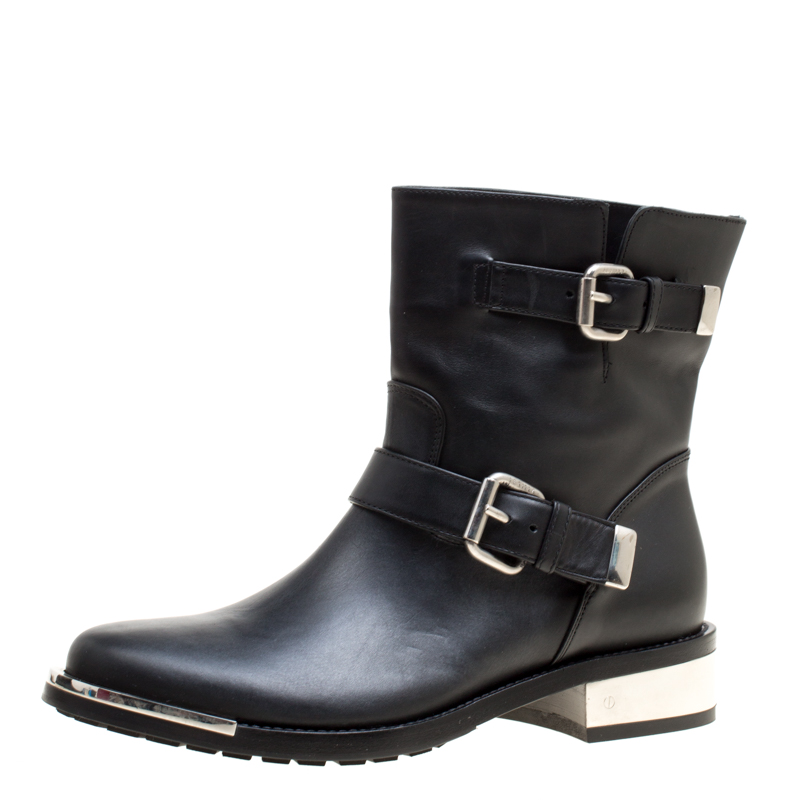 Pre Owned Le Silla Black Leather Buckle Detail Ankle Boots Size 40