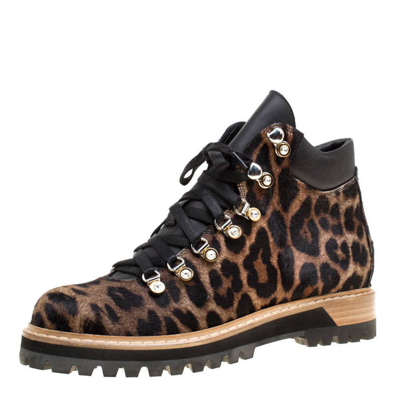 Le Silla Leopard Print Pony Hair Platform Ankle Boots Size 40