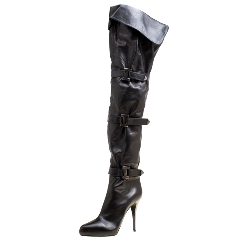 Le Silla Black Leather Mid Thigh Boots Size 41