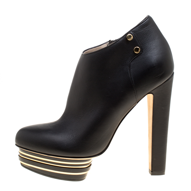 

Enio Silla For Le Silla Black Leather Platform Booties Size