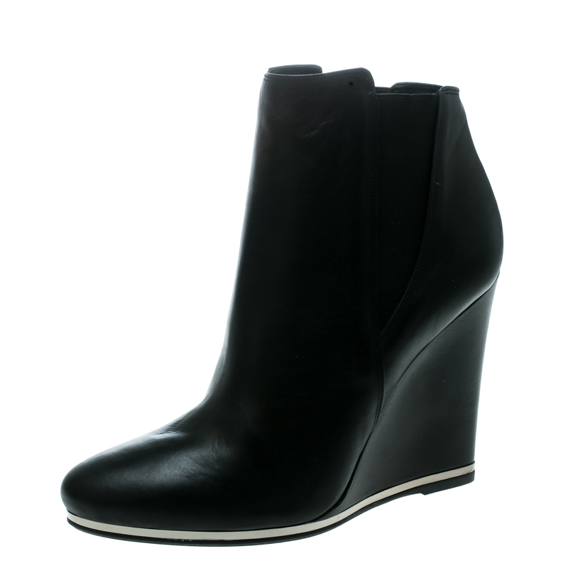 black leather wedge ankle boots