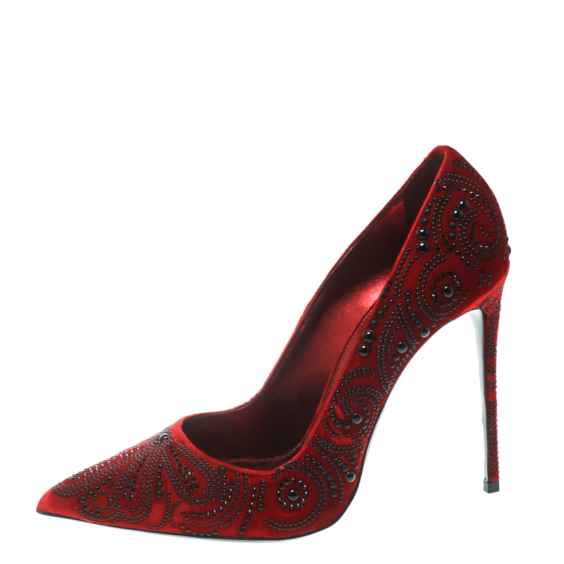 

Le Silla Red Crystal Embellished Velvet Pointed Toe Pumps Size