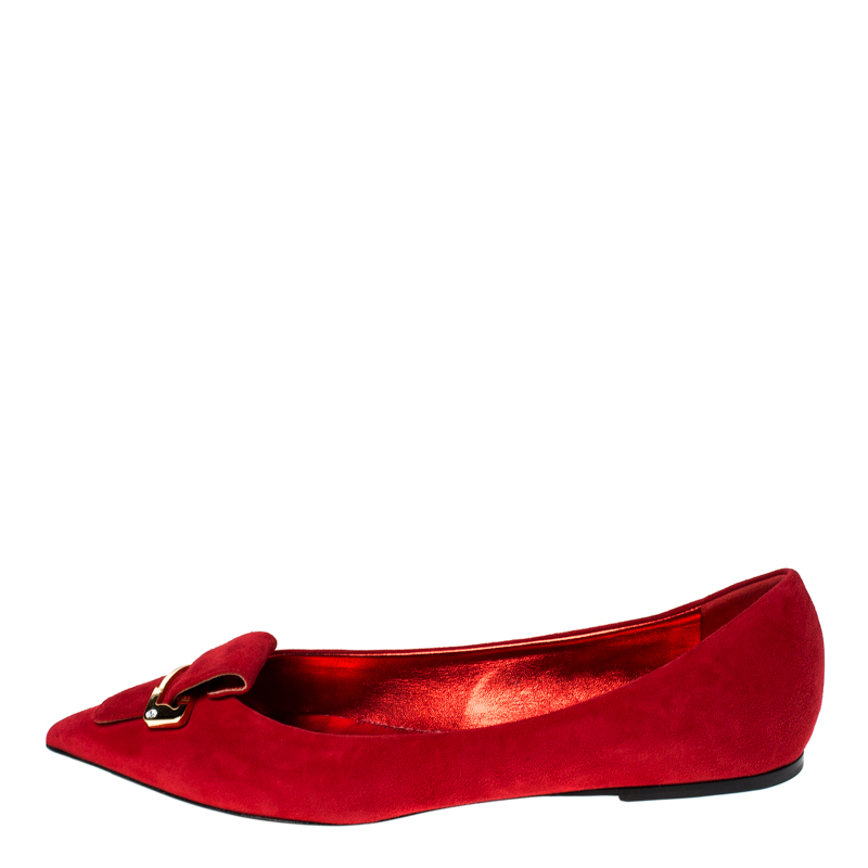 

Le Silla Red Suede Safety Pin Brooch Pointed Toe Ballet Flats Size
