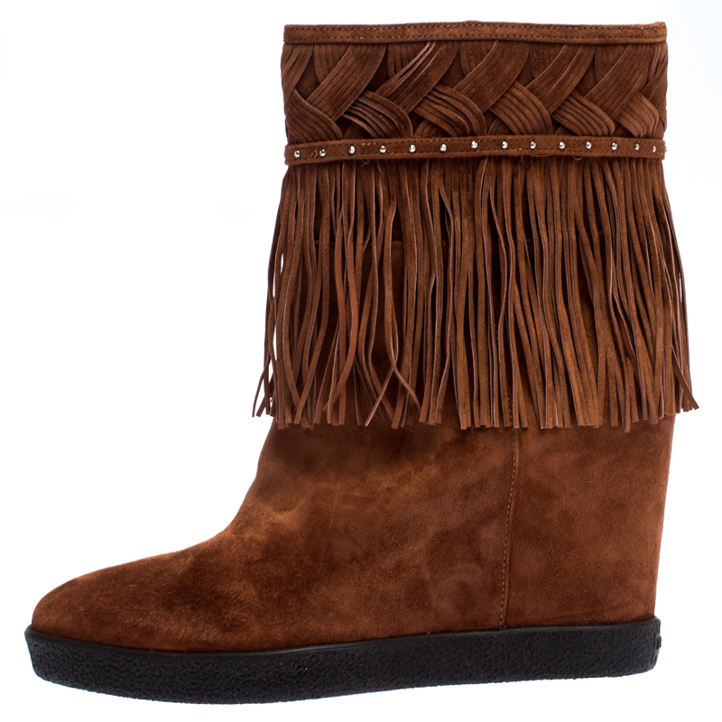 

Le Silla Brown Suede Concealed Fringed Wedge Boots Size