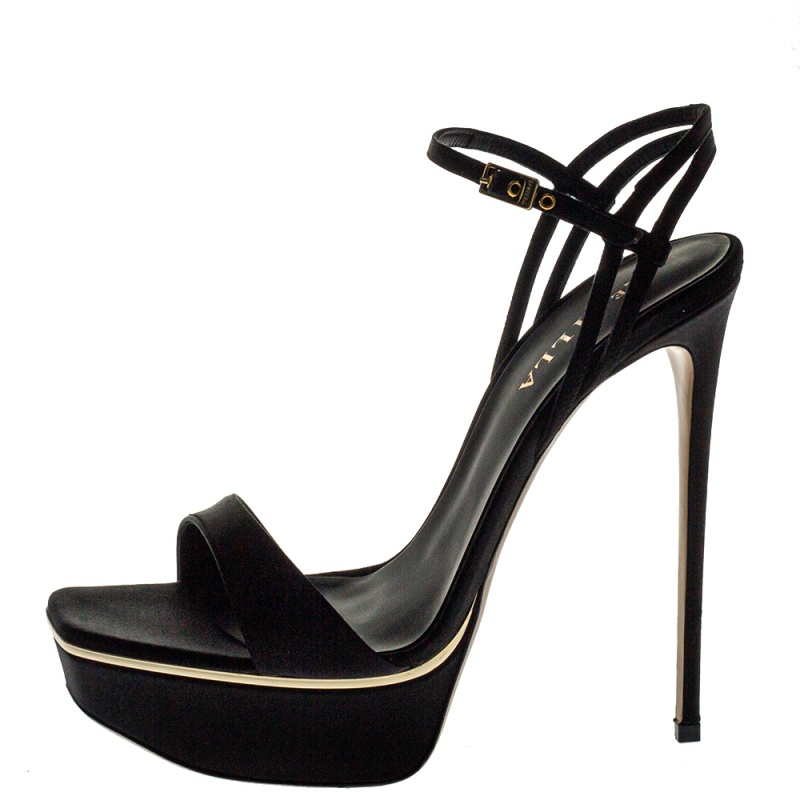 

Le Silla Black Satin Platform Ankle Strap Sandals Size